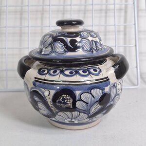 Artisan Talavera Pottery Jar Pot Lidded Signed From Puebla Mexico One Of A Kind